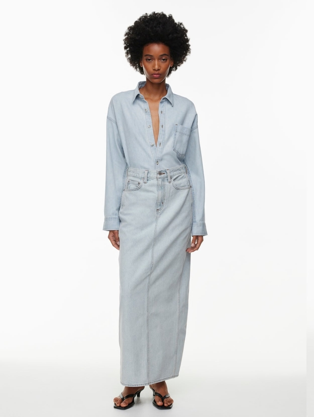 Denim Forum The '90s Pencil Maxi Denim Skirt High Rise BLeach Bleu Size 28 - Picture 6 of 15
